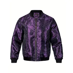 Men's Jacquard Jacket - Purple Casual Zip Lightweight Windbreaker Bomber Jacket Warm Coat Outwear with Pockets - For Men - Suitable for Fall/Winter - Perfect Gift for Outdoor Enthusiasts