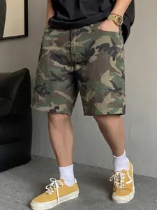 Camouflage Denim Shorts, Summer Five-Quarter Pants, Loose-Fit Cotton Jean Shorts, Breathable Street Style, Daily Commute Wear, Casual Sporty Shorts, Streetwear