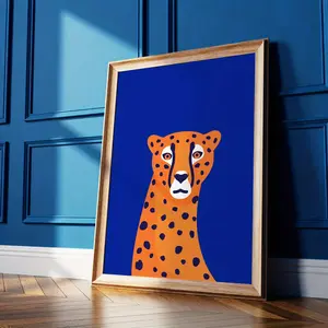 2D Flat, 2D Flat, 1pc Wall Art Featuring Animal Illustrations, Including a Cheetah, in Royal Blue And Jungle Themes. These Eclectic Prints Are And Unframed, Perfect for Home Decoration