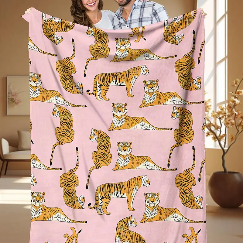 Tiger Print Blanket, 1/2/3 Counts Colorful Soft Comfortable Throw Blanket, Travel Sofa Bed Blanket for Office Home Dormitory Camping, Soft Warm Blanket