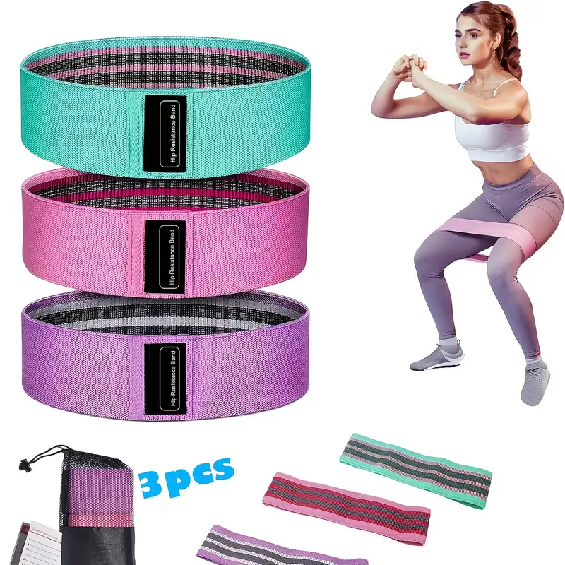 3pcs Resistance Bands for Legs And Butt, Fabric Exercise Loop Bands Yoga, Pilates, Home Workout, Strength Bands for Booty