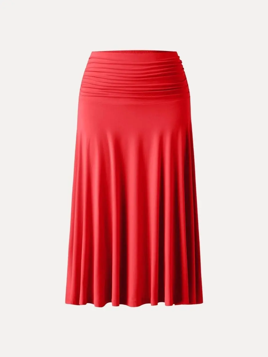Flowy Side Ruched A-line Midi Skirt - Red