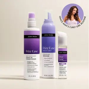 Grace Ann's John Frieda Curly Girl Bundle, Daily Nourishment Leave-In Conditioner, Extra Strength Serum, Curl Reviver Mousse