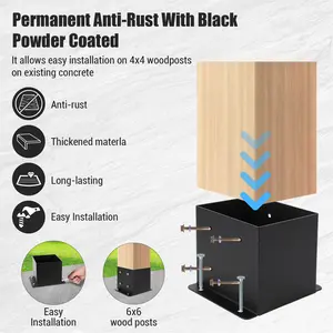 Heavy Duty Steel Post Base Bracket for Deck – Powder-Coated Metal Anchor with Bolts & Hardware, Secure Support for Fence, Wood Deck, Pergola, Gazebo – Fits 4x4 Posts