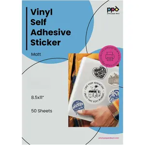 50 Sheets Inkjet Creative Media Matte Self Adhesive Vinyl Sticker Paper 8.5x11  Commercial Grade 4.7mil Thick Full Sheet Photo Quality Instant Dry Scratch and  Resistant (-38-50)