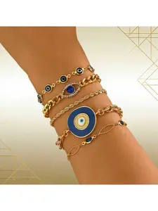 Personality Evil Eye Bracelet Turkish Demon Hollow Inlaid Diamond Heart Blue Eye Women's Bracelet