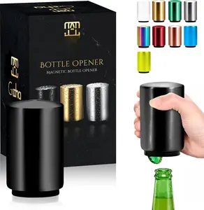 |  Bottle Opener with Automatic Cap Catcher |  Stainless Steel  & Soda Bottle Opener | Push & Pull Design | Portable Bar Accessory (Black)