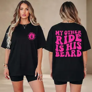 “My other ride is his beard” funny heart print short sleeve tee! Match sheer lace mesh coquette, Flowy crop top & summer tops with capris! Tops, summer clothes, women’s clothes, women’s t shirts, t shirts for women & t shirts women love!