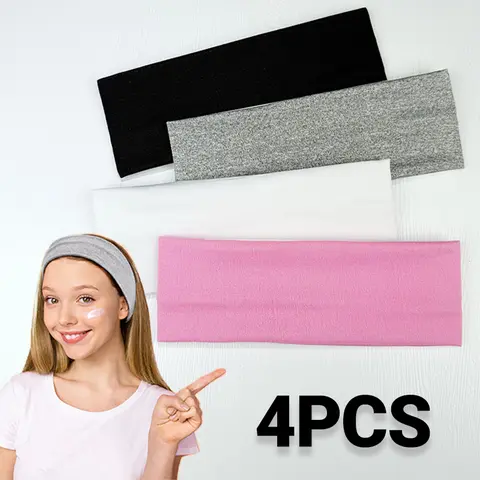 Unisex 4-Piece Minimalist Solid Color Elastic Wide Sports Headbands - Cotton-Poly-Spandex Sweat-Dry Fabric, Soft Breathable Running & Sweat Absorbing Headband for Ballet, Gym to Beach, 2024 Summer Home & Festive Hair Accessories (Versatile Use Per Band)