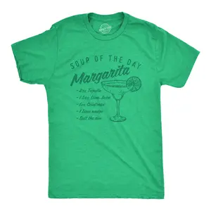 Mens Soup of The Day Margarita T Shirt Funny Tequila Recipe Graphic Tee Mens Funny T Shirts Cool Vintage Fashion T-Shirt Gift Classic Menswear Funny Drinking Short Sleeve Novelty Tees for Guys Green