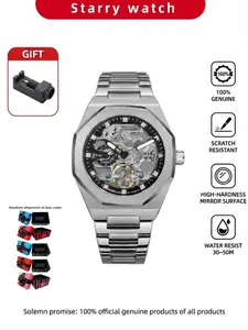 Men's Business Fashion Hollow Out Design Automatic Mechanical Watch, Fashion Watch for Party, Daily Clothing Decor, Trendy All-match & Exquisite Watch for Gift, High End Watch, Stylish Watch, Skeleton Watches, Stainless Steel Watches