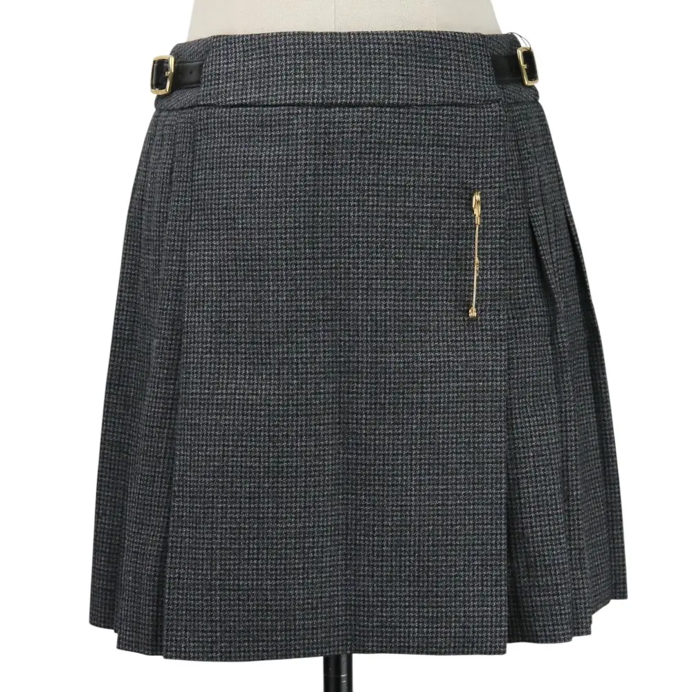 Pre-owned Celine Wool Small Leather Goods Pin Detail Pleated Skirt