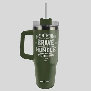 HOLD FAST 30 oz Stainless Steel Tumbler - Portable Vacuum Flask with Straw, Cover, Strong, Brave, Humble Design for Outdoors