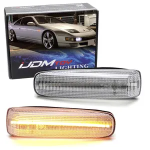 iJDMTOY JDM-Spec Semi-Clear Lens Amber Full LED Sequential Blink Front Fender Side Marker Lights w/Wiring Pigtails For 1990-96 Nissan 300ZX Fairlady Z Z32 (Require Mods for US Models)