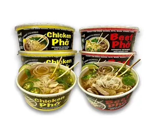Pholicious Instant Pho Variety Pack, Vietnamese Rice Noodle Soup, 4 Count Combo Box, 2 Chicken & 2 Beef Single Serve 3.6 Ounce Bowls, Ramen Alternative & Fresh Ingredients