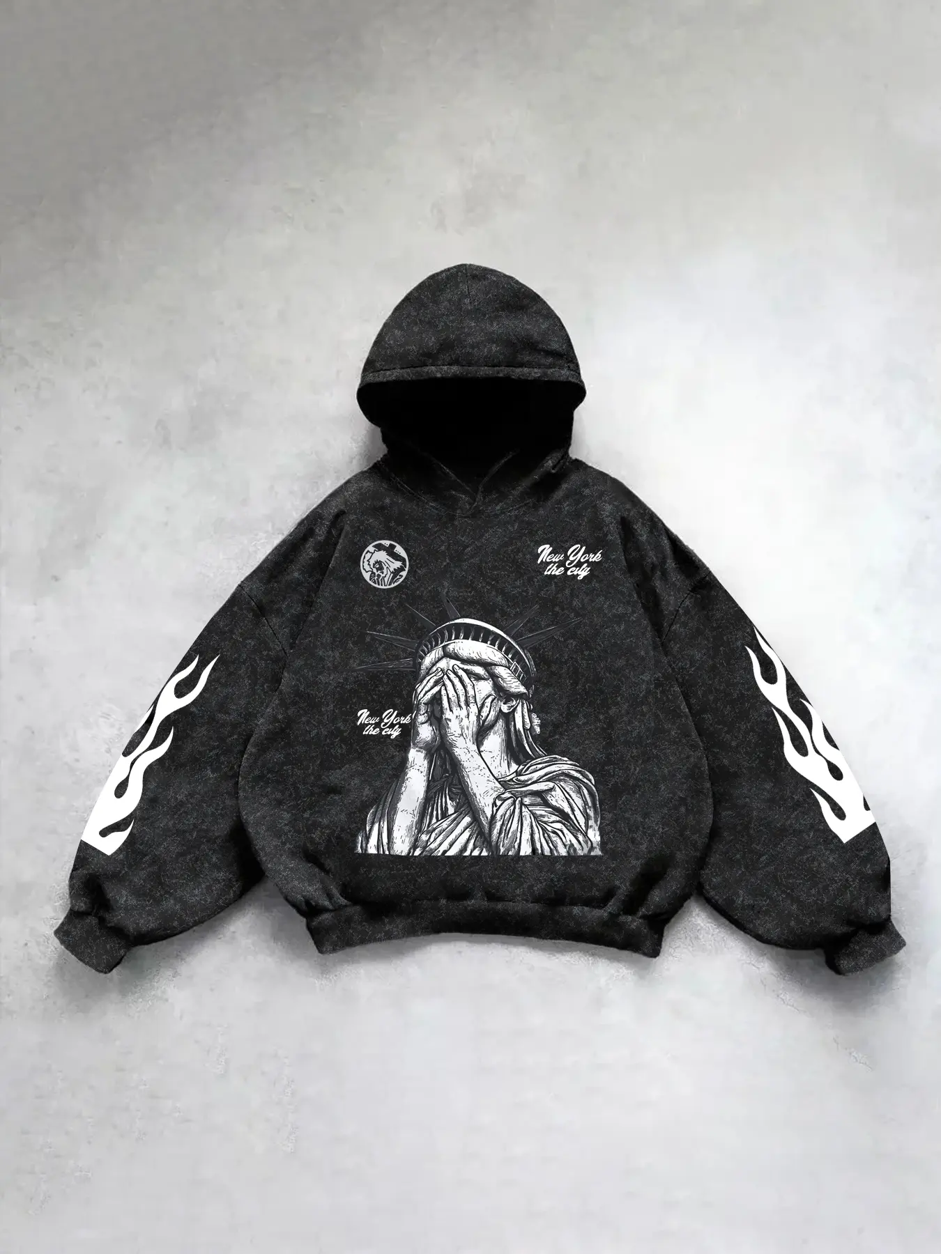 Men's Spring Autumn Winter Hooded Sweatshirt, Liberty Flame Print, Street Style, Comfortable Snowflake Texture Fabric, Casual Wear