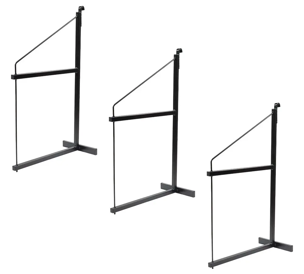 3 Pack 2 Tier Shipping Container Shelving Bracket with Hooks - 19-3/4"x34", 550 lbs WLL - Black Powder Coated Steel for Heavy Duty Trailer Containers - Easy to Assemble & Remove