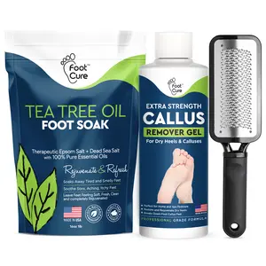 Foot Cure Tea Tree Foot Soak & Callus Remover Gel – Epsom Salt Blend for Dry Cracked Heels, Calluses, Odor & Toenail Care