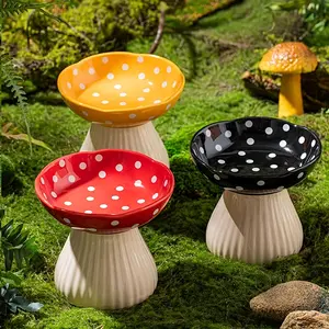 Holiday Mushroom Cat Bowl: Elevated, Ceramic, Capacity 10.14 oz, Suitable for Cats - Ideal for Feeding and Drinking