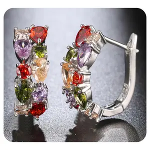 Hoop Earrings for Women, Multi Gemstones Sterling Silver Hoop Earrings with Amethyst Garnet Ruby Blue Sapphire Fashion Jewelry ring