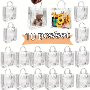 10 PCS Clear Gift Bags with Handle,Transparent Plastic Gift Wrap Bags Reusable Clear Party Favor Goodie Bag for Boutique Wedding Birthday Festival,Merchandise Bags for Candy Goodies and Party Favors for Halloween Christmas Weddings and Birthdays