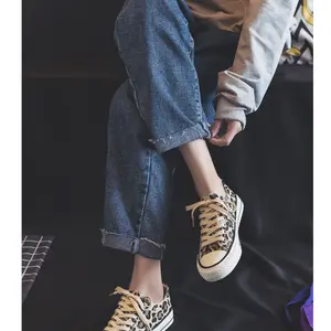 Trend Women's New Leopard Print High-Top Cross Perforated Up Canvas Shoes - Trend sumer Style Sneakers