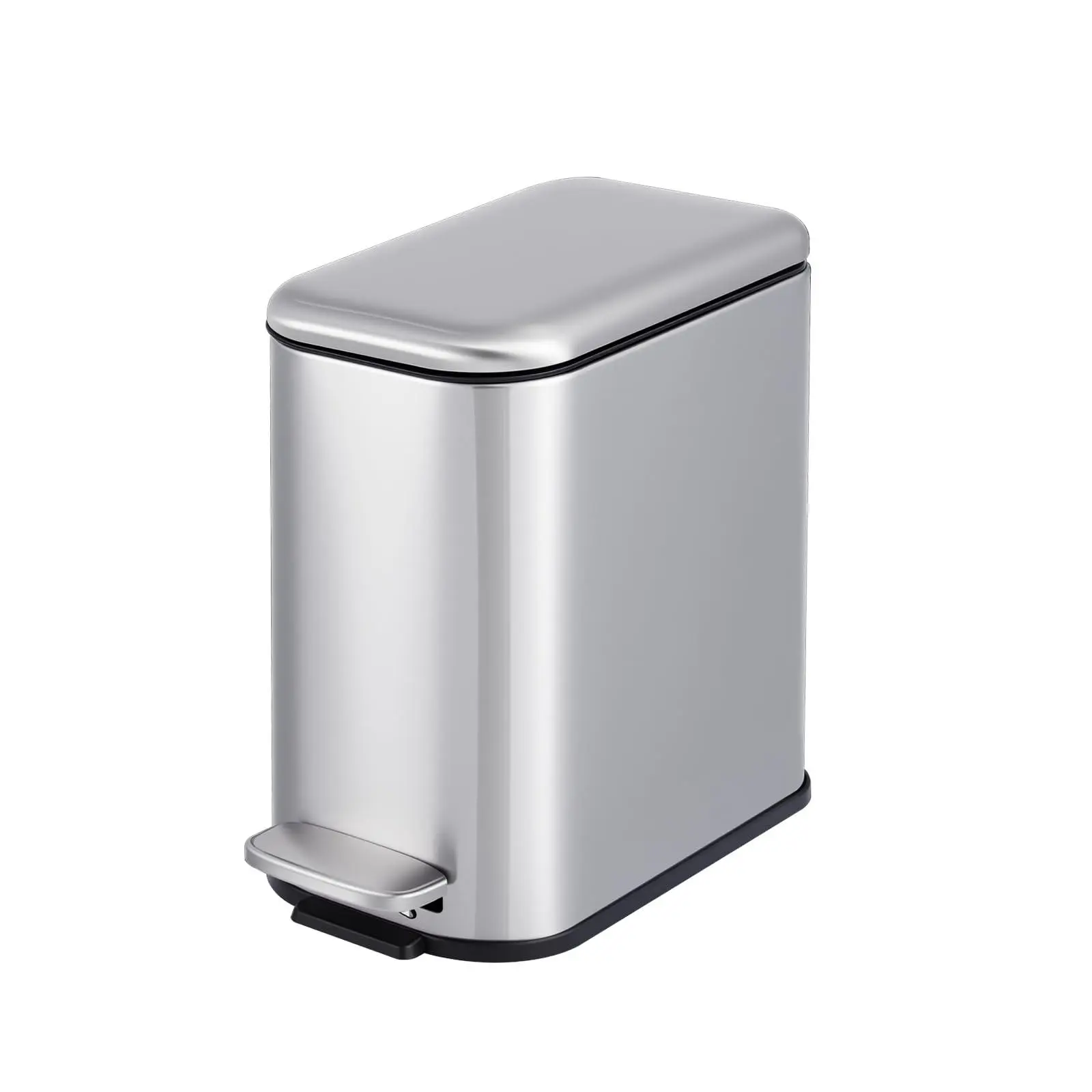 Gaomon Automatic Stainless Steel Bathroom Trash Can with Soft-Close Lid - 1.3 Gal/5L Compact Slim Step Wastebasket, 5.7 Inches, Odor Seal, Removable Liner Bucket, Wipe-Clean Design, Space-Saver for Bathroom, Bedroom