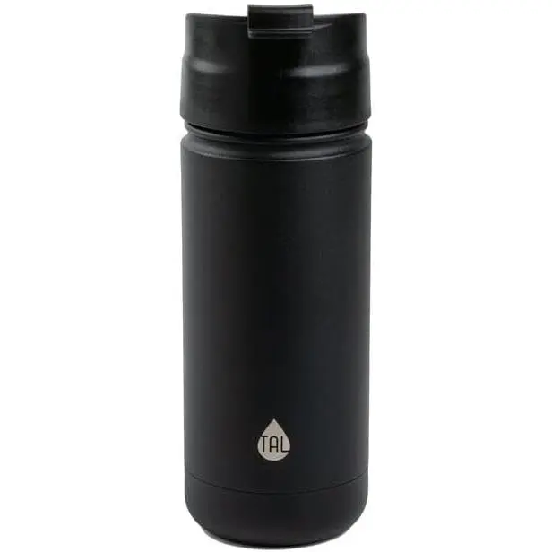 TAL Insulated Water Bottle, Black, Stainless Steel, Leak-Proof Lid, Large Opening, Cup-Holder Friendly