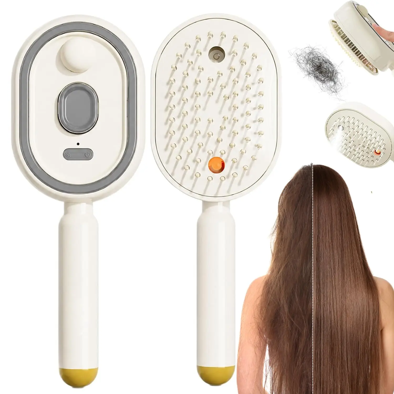 5 in 1 Electric Steam Brush For Hair, Rechargeable, Water Spray, Self-Cleaning, Anti-Static & Detangling, Reduce Frizz, Smooth & Nourish