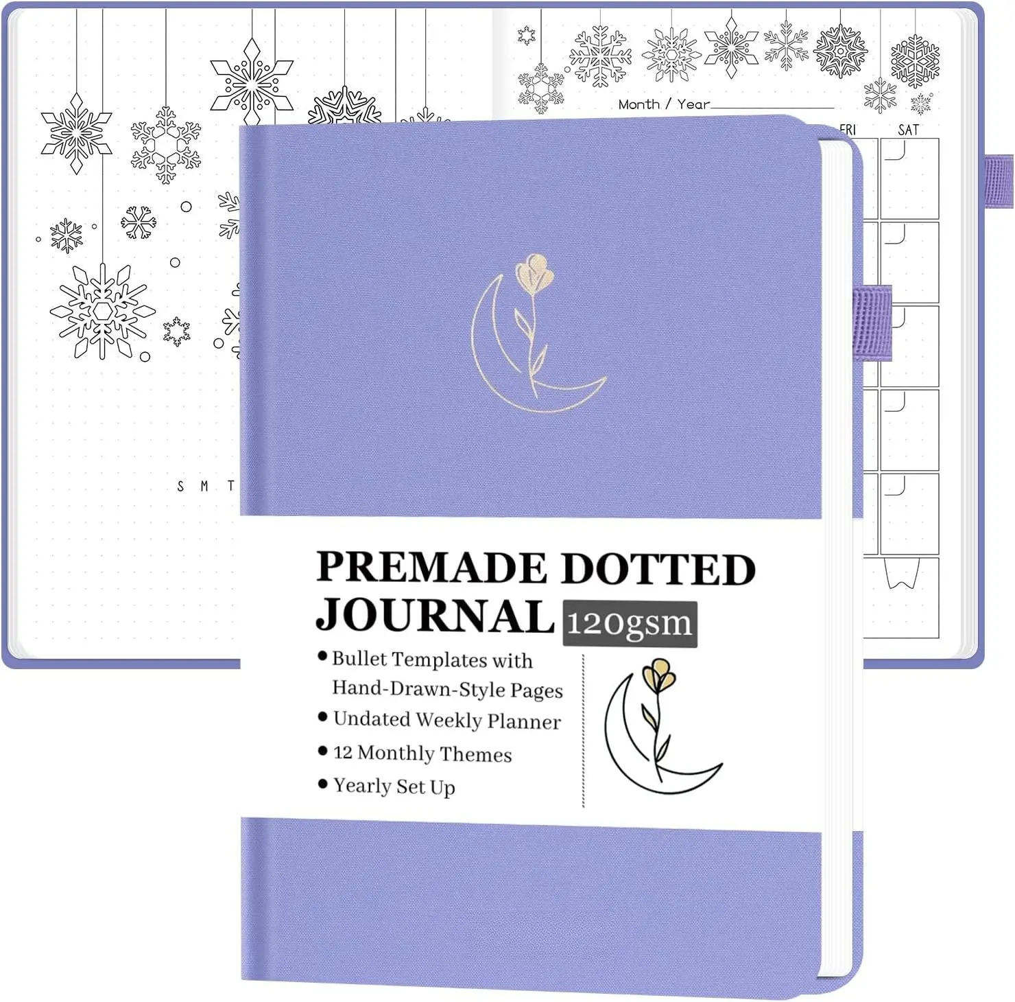 Premade  Style Notebook with Hand-Drawn Pages, Dotted Journal with  Pre-Made  Templates, Undated Planner with Weekly Spreads & Monthly Themes, 12 Months, A5 Linen Hardcover