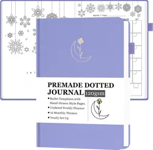 Premade  Style Notebook with Hand-Drawn Pages, Dotted Journal with  Pre-Made  Templates, Undated Planner with Weekly Spreads & Monthly Themes, 12 Months, A5 Linen Hardcover