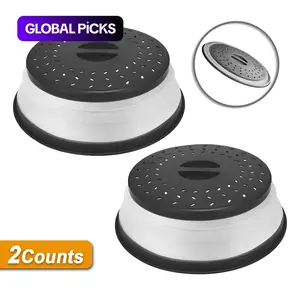 Foldable Microwave Splatter Cover, 2 Counts Round Microwave Splatter Guard with Steam Vent & Filter, Cookware Accessories, Kitchen Cooking Accessories for Home Kitchen Modern Kitchen Gadgets #GLOBAL PICKS