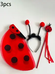3-Piece Party Performance Polka Dot Cute Ladybug Wings Costume Set, Festival Dress-Up Accessories for Various Events