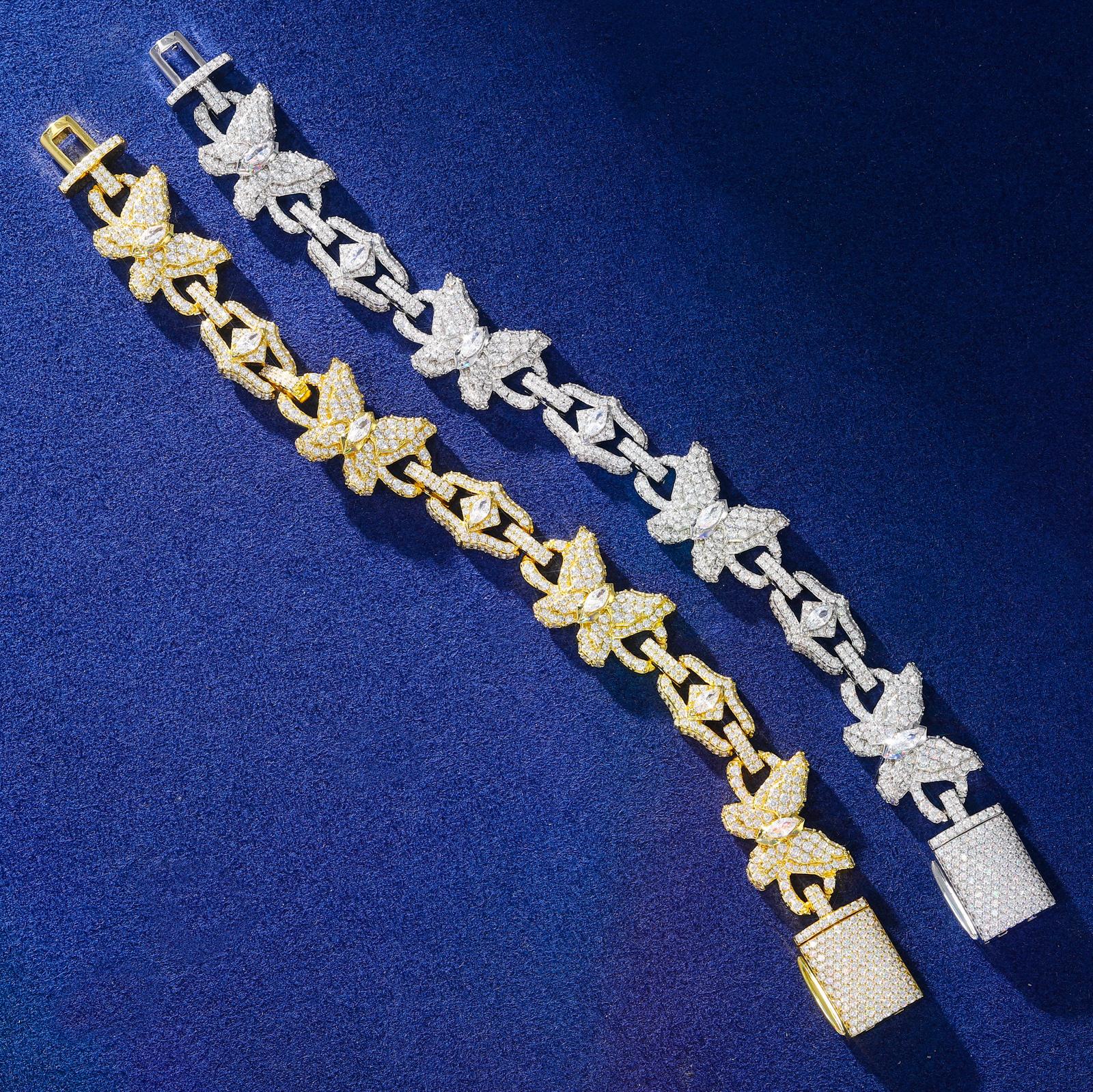 【#CMB20】 Butterfly Bracelet Copper Moissanite UCCIYO Lab-Created Moissanite Bracelets For Men or Women Hip Hop Rock Fine Jewelry