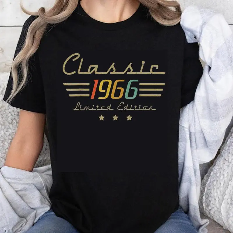 Women's 100% Cotton Short-Sleeve Round Neck Fitted Tee - Tropical Decorated, Vintage-Inspired 1966 60th Birthday Casual Beach Outdoor Top, Shortsleeve, Garment, Fabric, Lady, Shirts