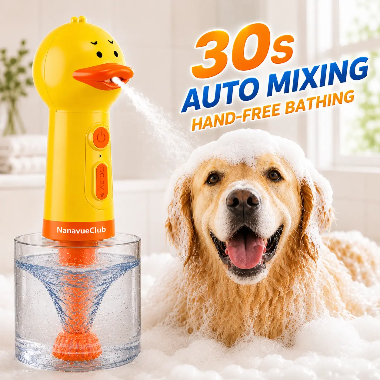 Rechargeable Electric Dog Shampoo Foamer Sprayer - Automatic Mixing Dispenser, Universal Foam Bath Brush for Deep Fur Gentle Clean & Grooming