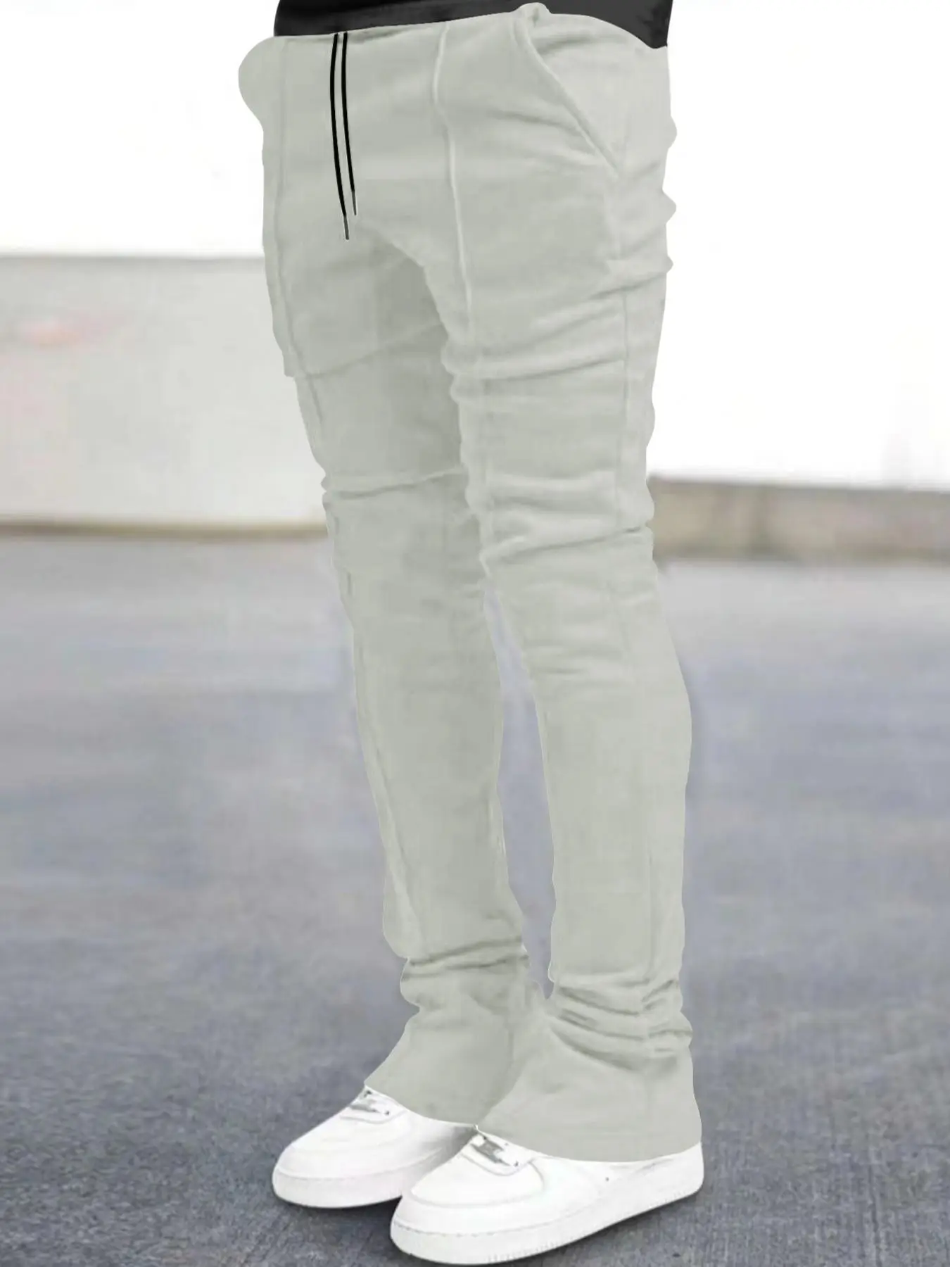 Men's Solid Drawstring Waist Sweatpants, Casual Style Regular Fit Plain Pocket Design Pants for Daily Wear, Men's Trousers, Pants for Men