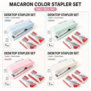 Macaron Color Stapler Set, Student Office Home Mini Energy-Saving Stapler, Includes Two Boxes of Staples, Portable Compact Binding Machine