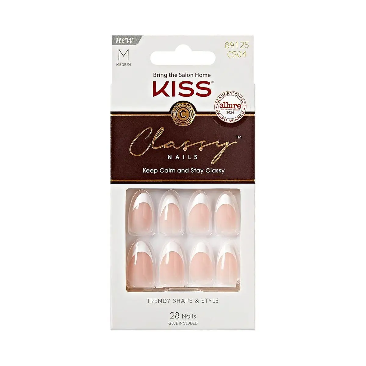 Classy, Press On Nails, Nail glue included, 'Dashing', White, Medium Size, Almond Shape, Includes 28 Nails, 2g glue, 1 Manicure Stick, 1 Mini File