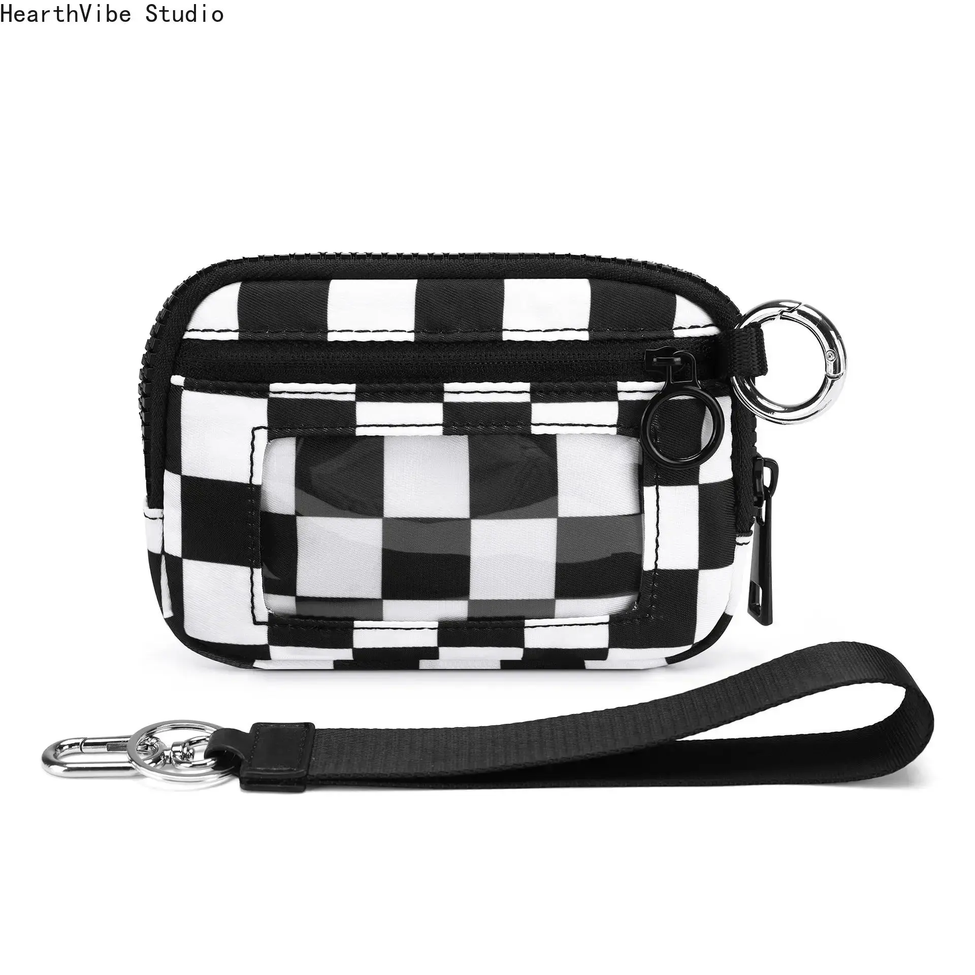 Black Zipper Wristlet Purse for Women, Portable Nylon Wallet with Card Holder and Zip Coin Storage for Outdoor Gym, Black Wristlet, Wallets, Gym‑Ready Wristlet