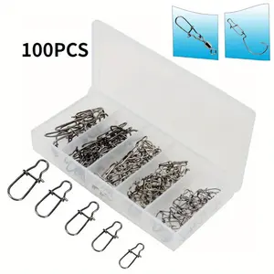 Stainless Steel Fishing Snap Clips, 100pcs/set Quick Change Fishing Snap Clips, Fishing Lure Connector, Fishing Accessories Kit for Saltwater Freshwater, Fishing Tackle, Fishing Gear