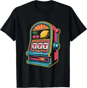 Men's Casual Cotton Short-Sleeve Round Neck Graphic Tees - Lucky 777 Slot Machine Design, Fashion Menswear Streetwear T-Shirt