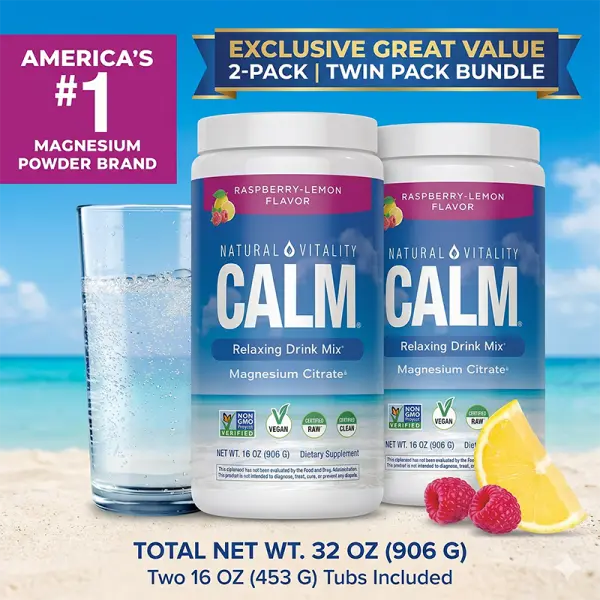 Natural Vitality CALM Magnesium Powder, Raspberry Lemon 16oz - Stress Relief Drink Mix ️ 24-HR FAST SHIP