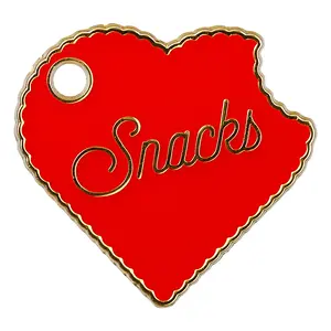 Snacks Tag - Cool Pet ID Tag with Free Engraving, 30mm x 30mm, Zinc Alloy Finish, Steel Ring Included, Stylish and Durable for Pet Owners.