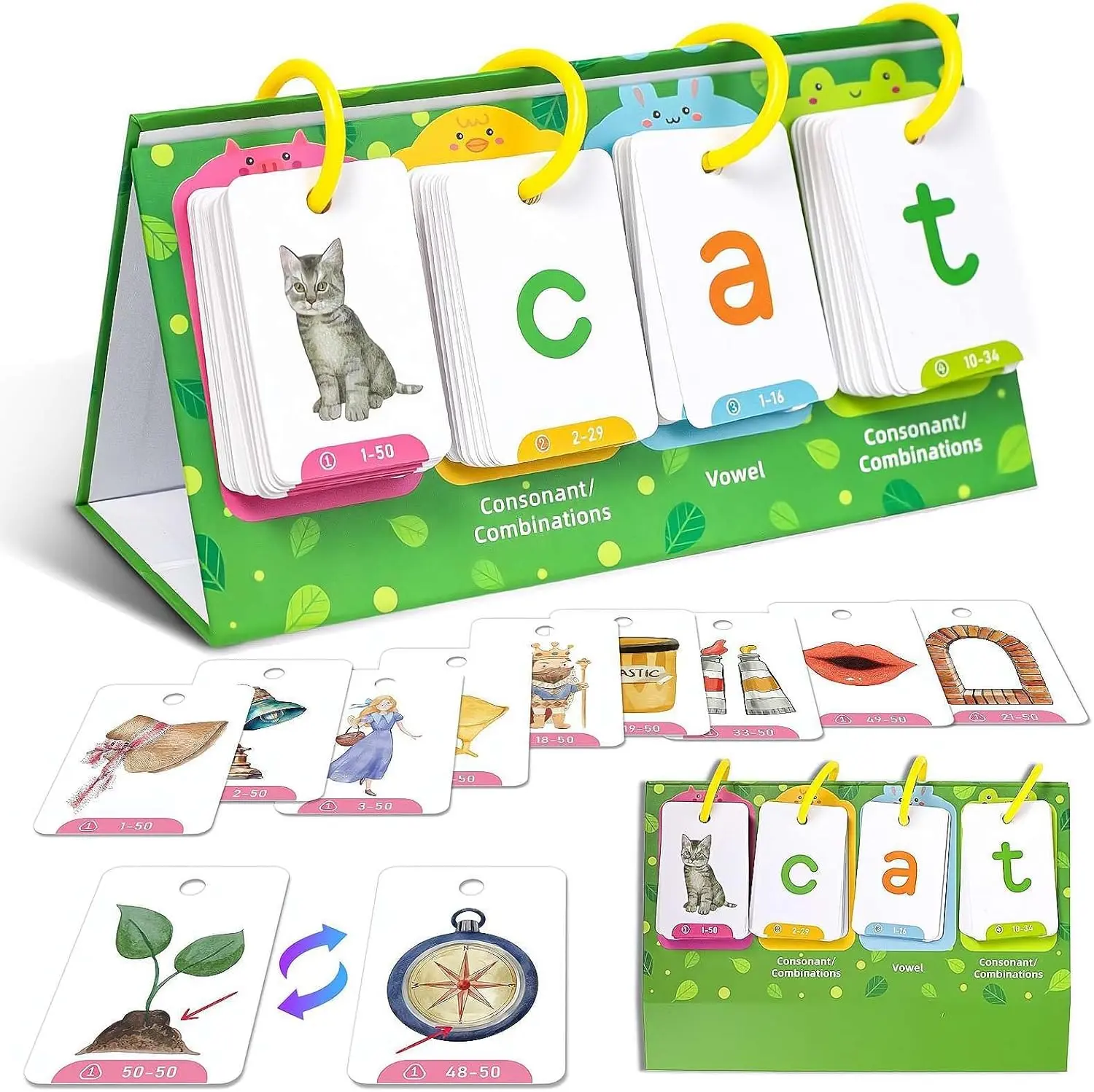 CVC Word Flip Chart, 100 CVC Words Builder Game, Phonics Flash Cards, Sight Words Games Activity Educational Learning Tool for School Supplies, Special Education, Speech Therapy