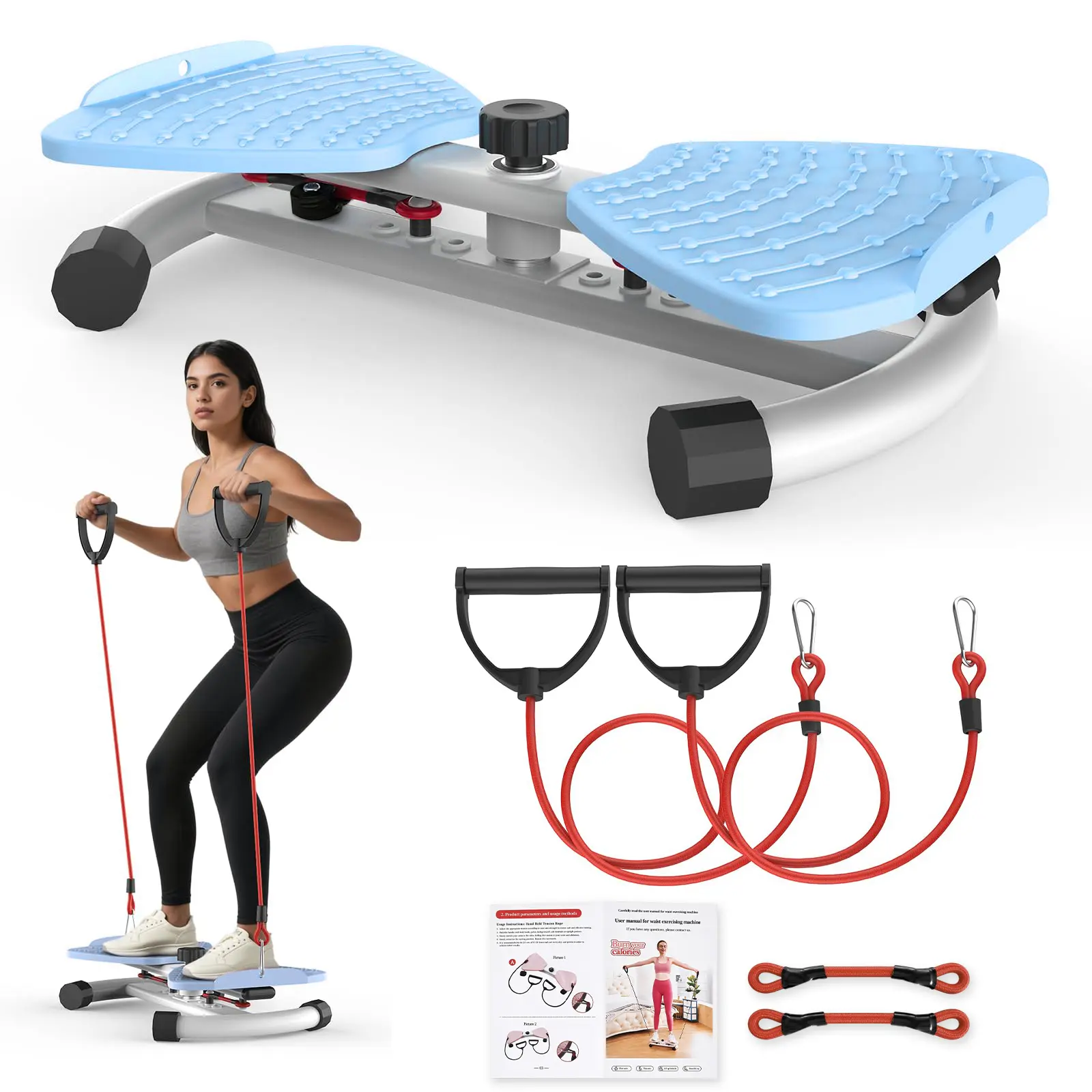 Space Saving Portable Waist Twister Ab Board Mini Stepper With Resistance Bands Non-slip Massage Pedals 300lbs Silent Rotation Full Body Training Home Fitness Gear