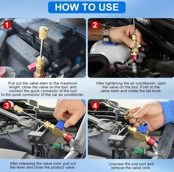 AC Schrader Valve Core Remover Installer Hand Tool Kit with Knurled Grip, R134a Ready HVAC Refrigeration Maintenance Set, Tools for Mechanics, Car Accessories, Compatible with R1234YF/R22 Systems, W/ Spare Valve Cores & Rubber O-Ring Seals
