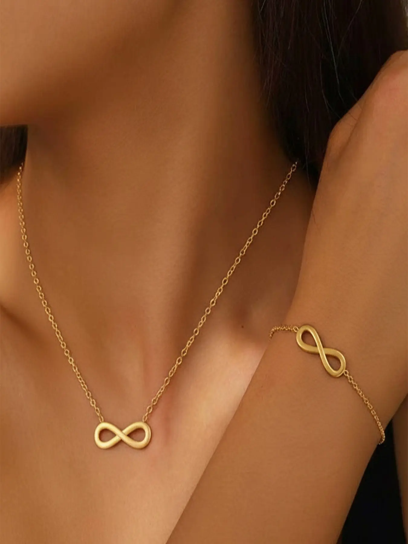 Elegant Forever Infinity Set, Dainty Symbol Necklace & Bracelet, Matching Jewelry Gift for Women, Lover, Best Friend, Fashion Jewelry Set