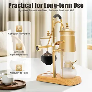 2026 Trending Gold Retro Siphon Coffee Maker,13.53oz Borosilicate Glass Titanium Plating,Gravity Brewing Safety Design,Free Standing,For Home Coffee Shop Use