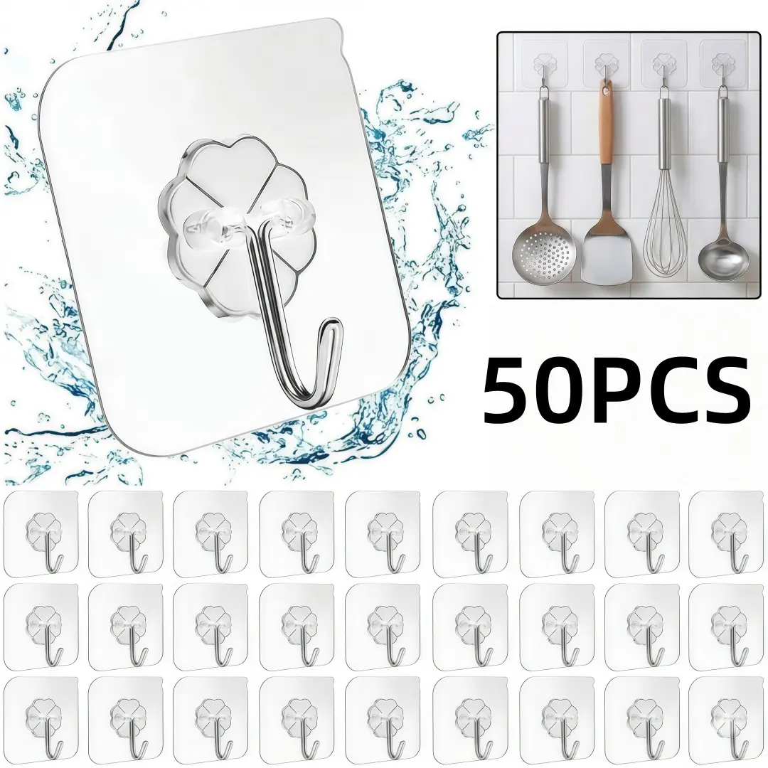 [Buy 15 Get 35 Free] Multi-Functional Hooks ,Stainless Steel Self-Adhesive Wall Hooks, Smooth & Lightweight, Easy to Install, Ideal for Bathroom Storage, Organization and Decoration